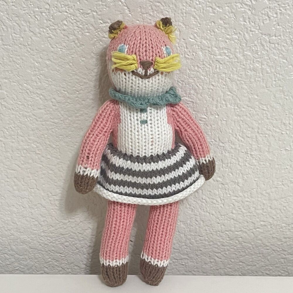 BlaBla Suzette Fox Rattle Pink Plush Knit Baby Toy Lovey Lovie 8"